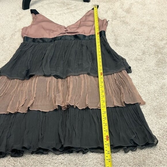 Zara silk satin V-neck sleeveless pleated tiered layered dress Sz  L pink gray - Picture 12 of 15
